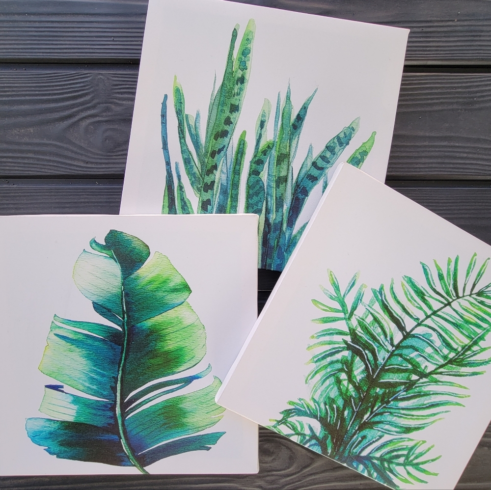 Plants Teal Green Botanical Canvas Wall Decor Succulent Cottagecore Bright Neon